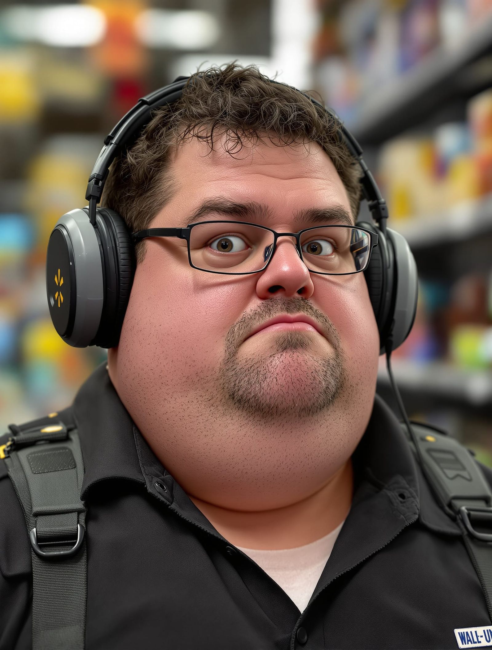 Dorky Walmart Security Guard with Large Ear Gages