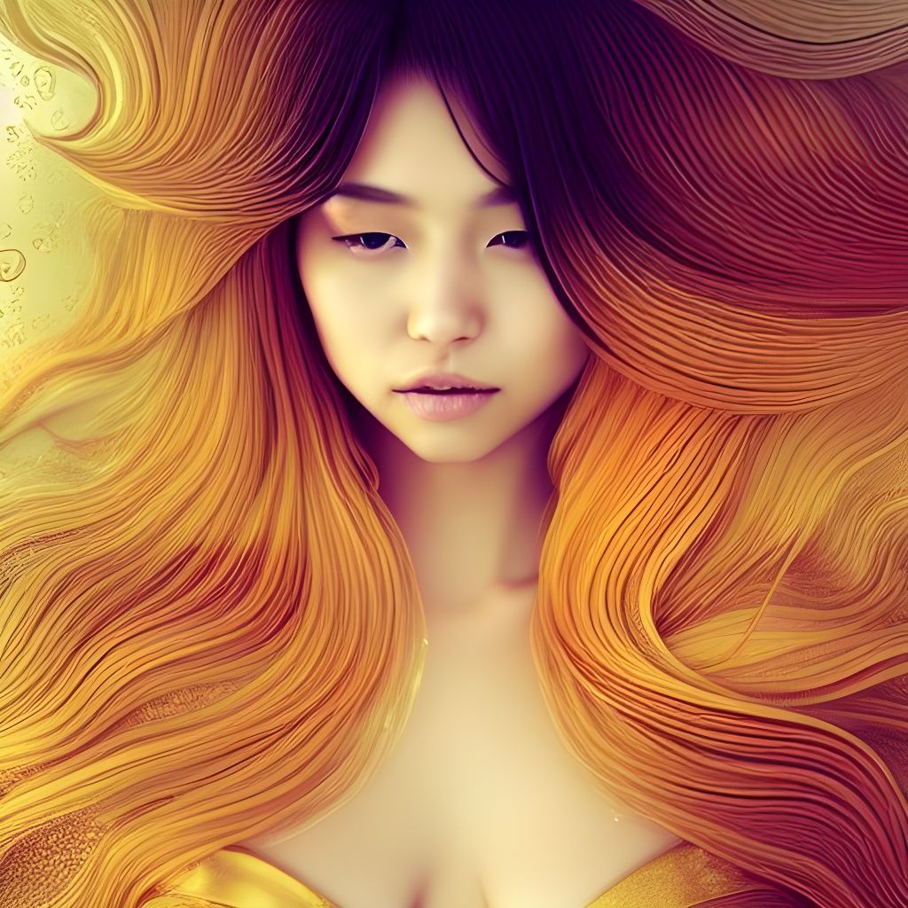 Sensual Japanese Woman with Golden Metallic Hair