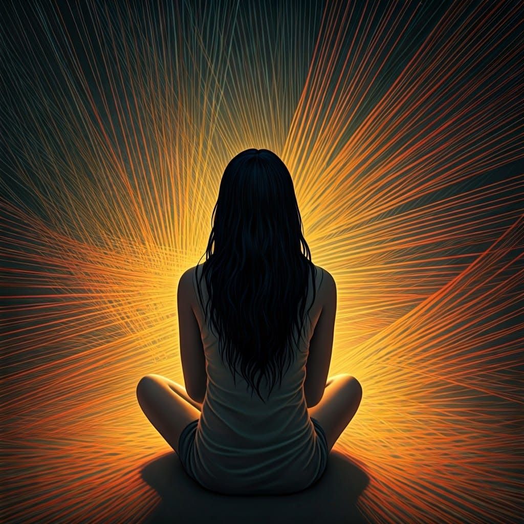 Woman in Geometric String Art, Psychedelic Style