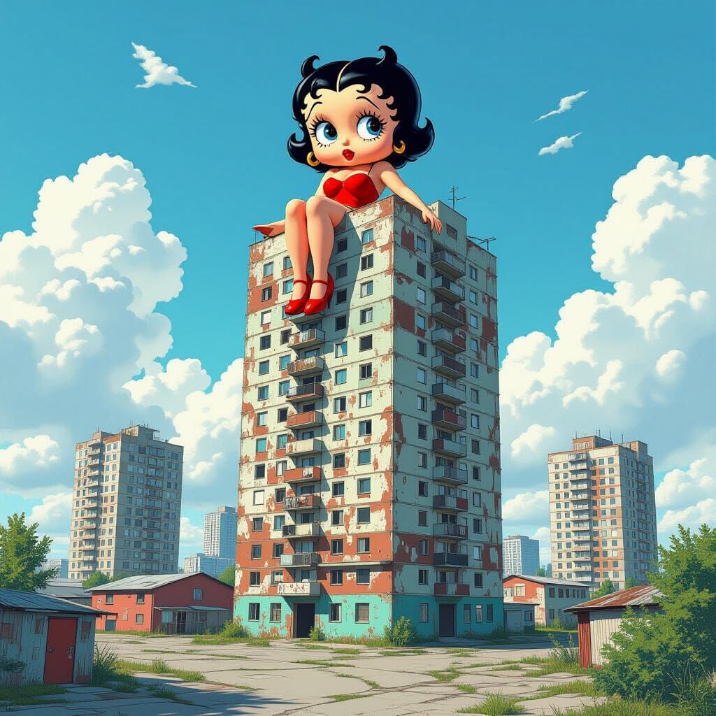 Soviet Skyscraper Topped with Betty Boop in Photorealistic S...