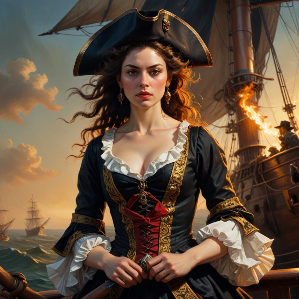 Baroque Pirate Portrait of Anne Dieu-le-Veut in Golden Hour