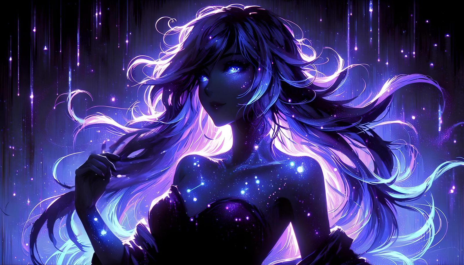Bioluminescent Woman Portrait in Anime Impasto Style