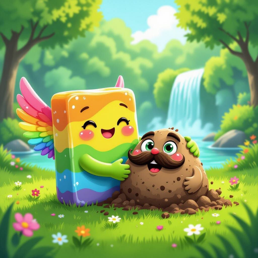 Whimsical Soap and Dirt Characters in Fairytale Cartoon Styl...