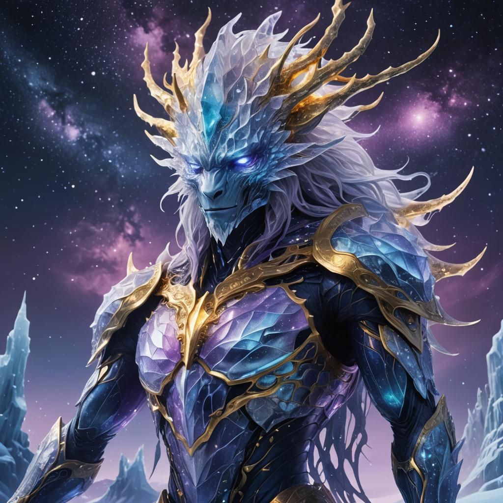 Majestic Ice Creature Under Starry Sky