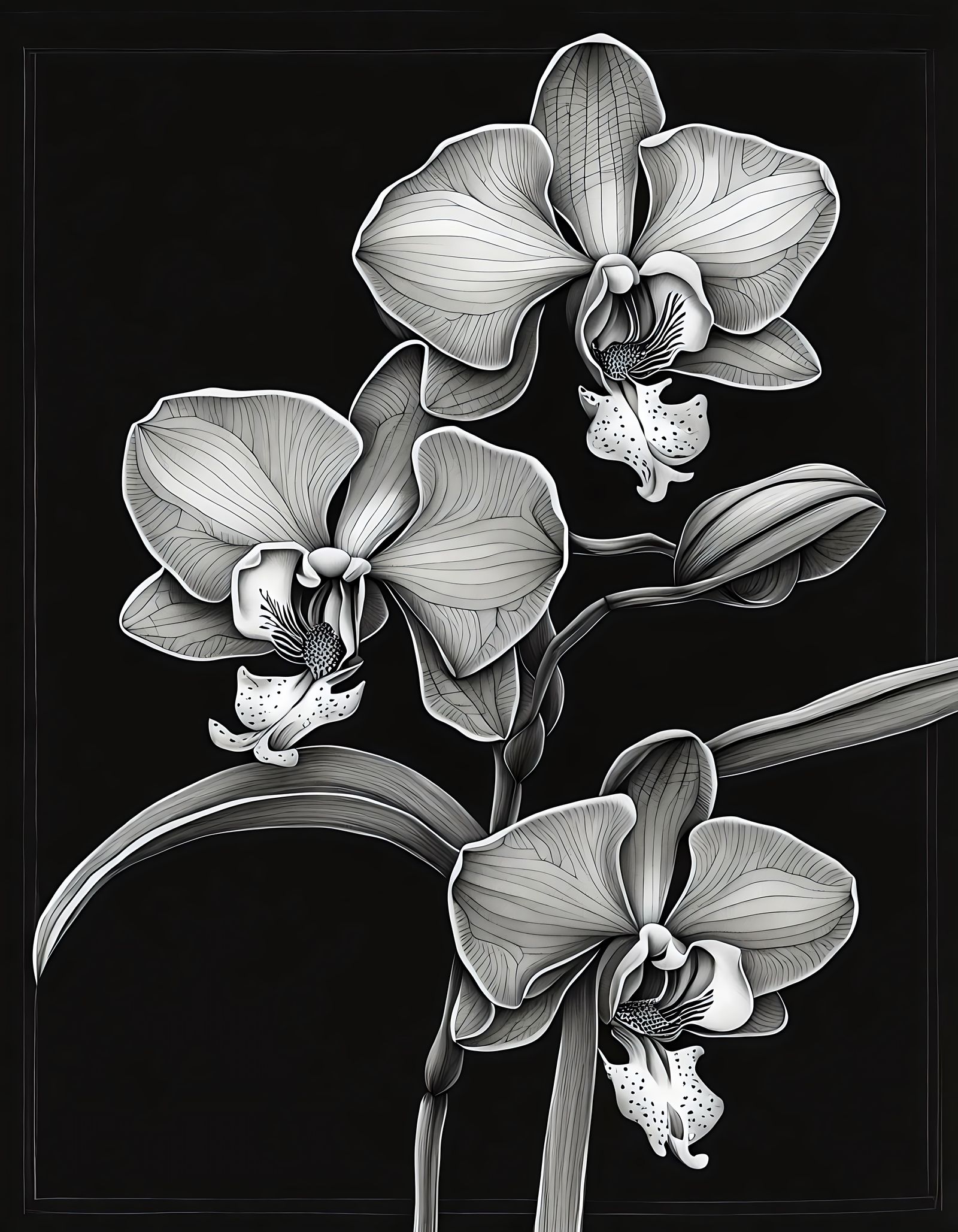 Opalescent Orchid: Detailed Ink Drawing