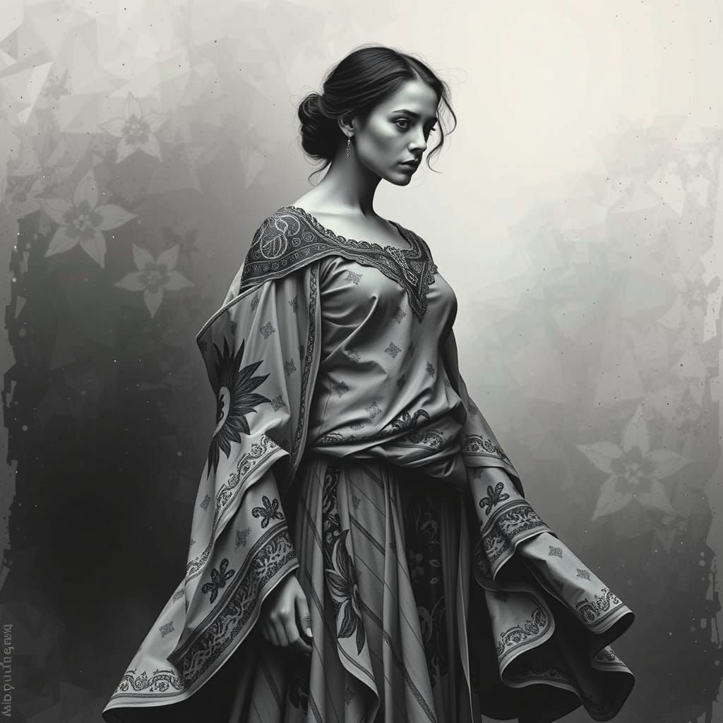 Woman in Origami Paper Art, Soft Focus