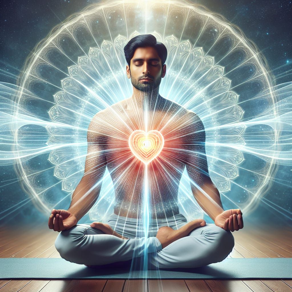 Meditative Man Radiating Heart Chakra Energy