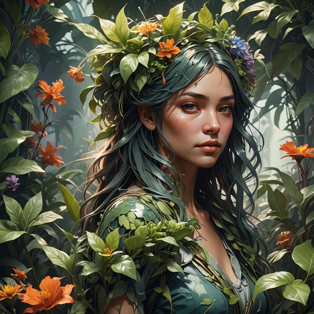 Detailed Plant Portrait in Art Nouveau Style