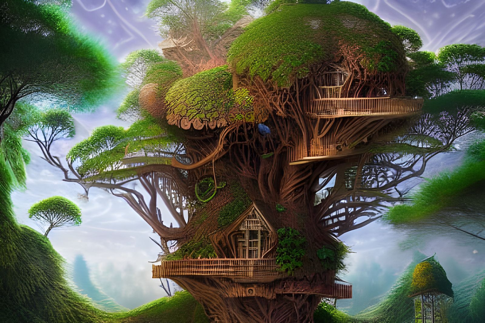 Intricate Biomorph Treehouse in Detailed Digital Art