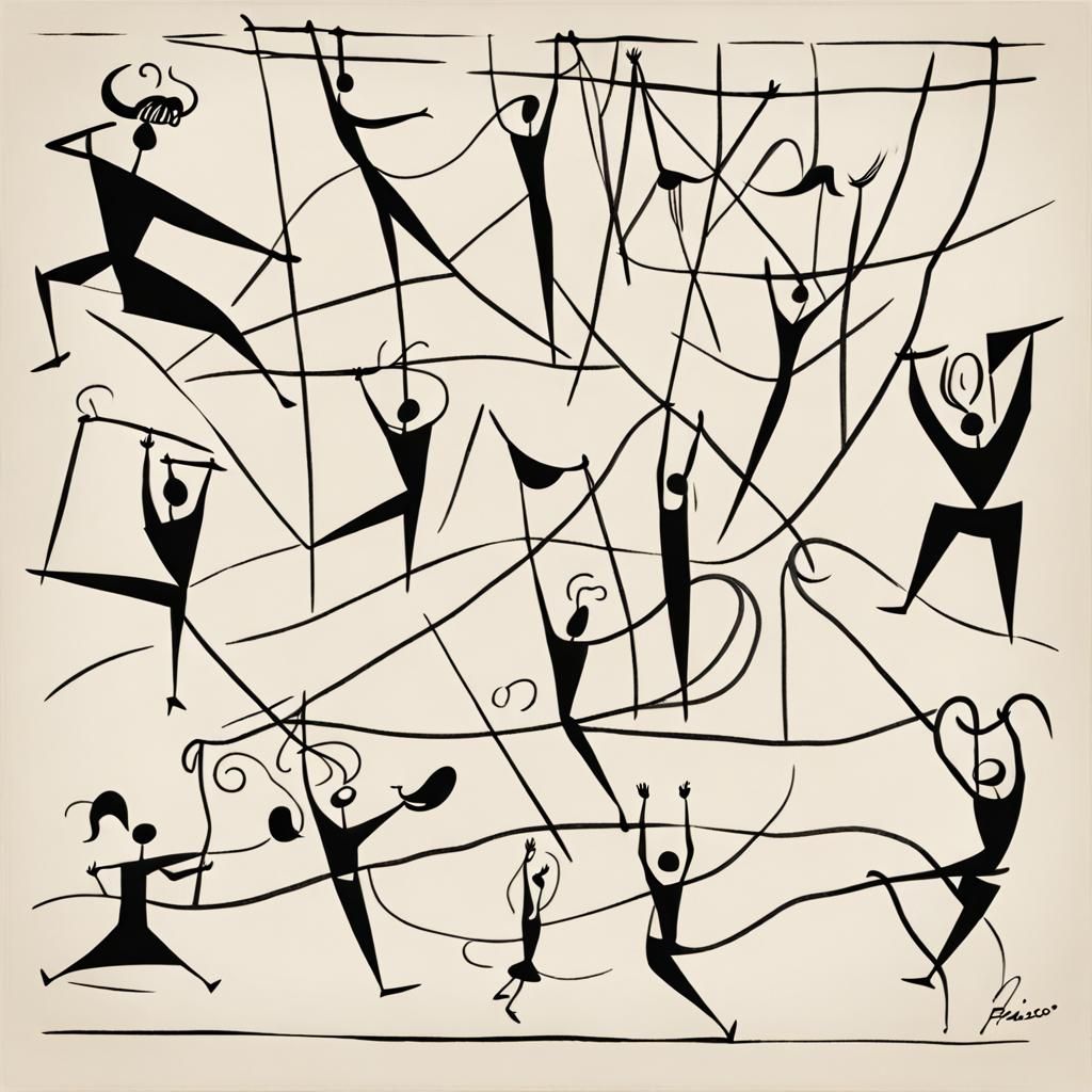 Circus Performers in Single Line Art Style