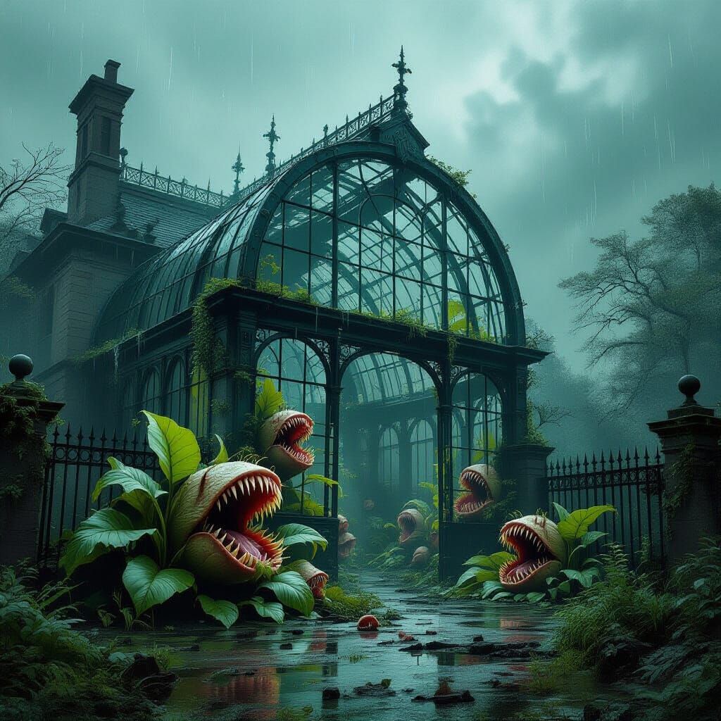 Victorian Greenhouse Eruption in Post-Apocalyptic Style