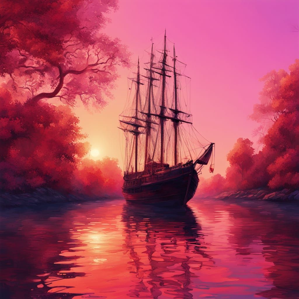 Renaissance Villa with Sailboat: Fauvist Impasto Painting