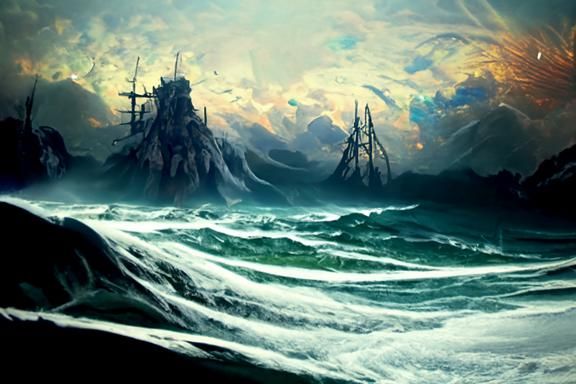 Ghost Ship Sailing Through Luminous Clouds in Digital Art