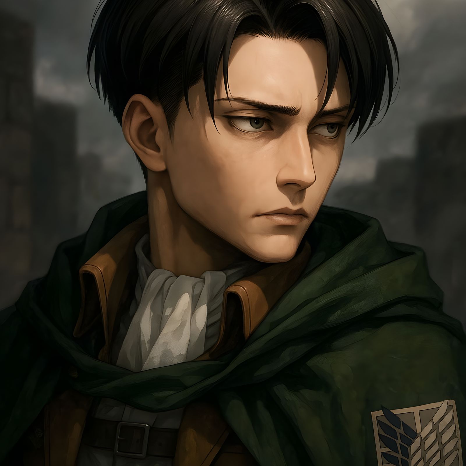 Levi Ackerman Anime Portrait in Survey Corps Uniform