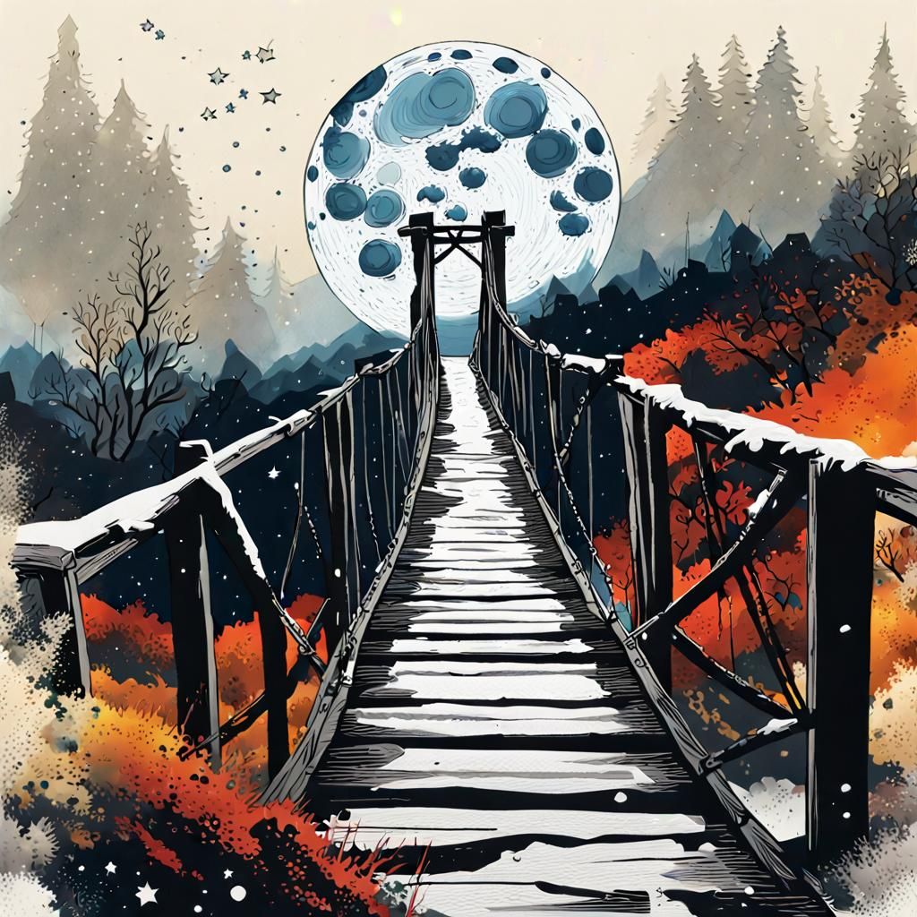 Obsidian Footbridge: Art Nouveau Hyperrealism