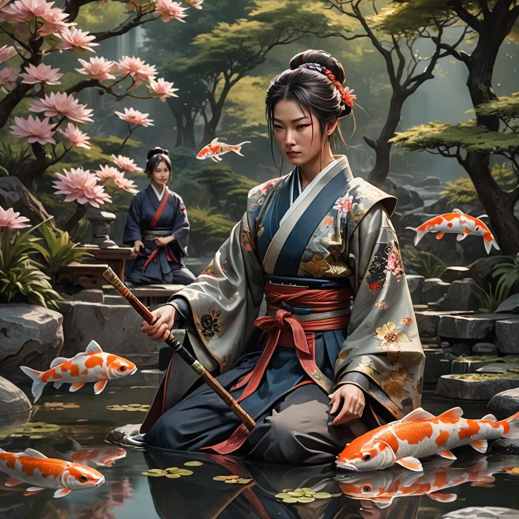 Zen Master Samurai in Japanese Garden