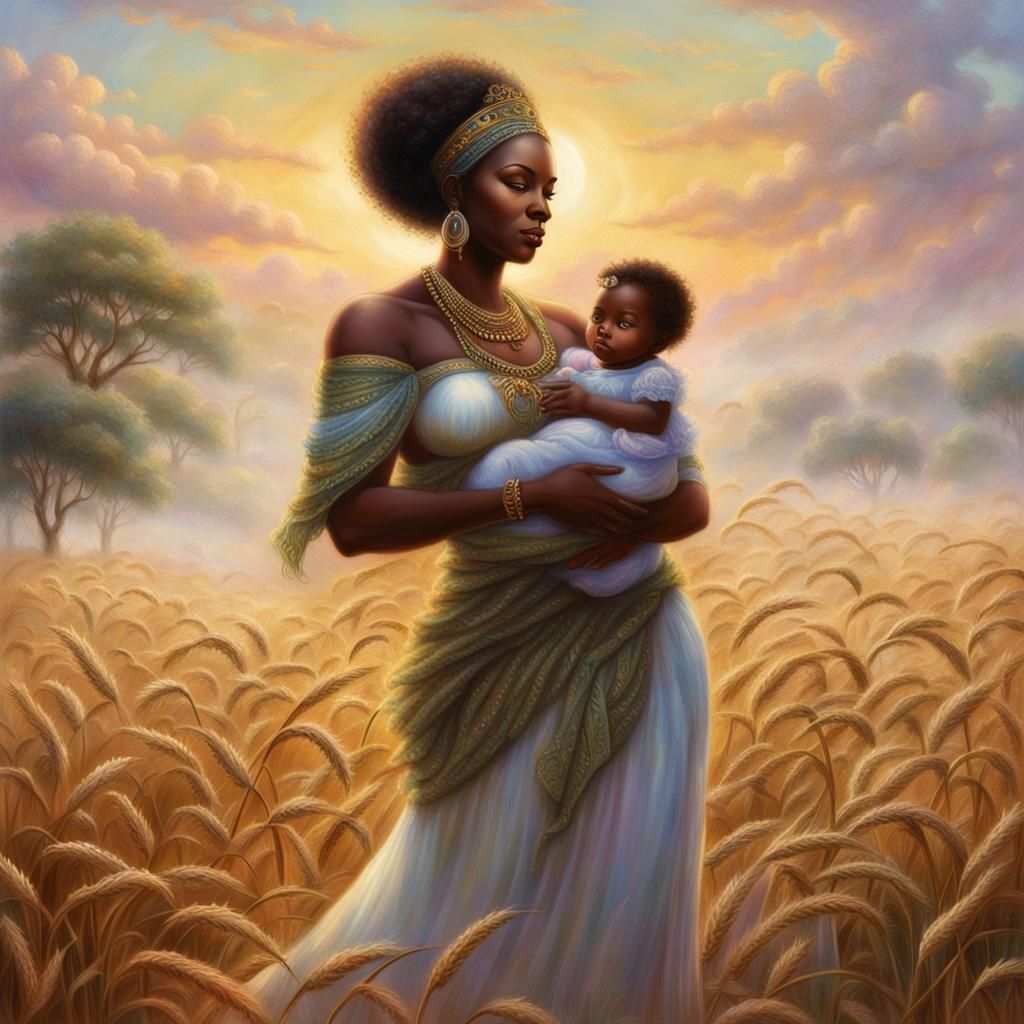 African Queen Goddess in Wheat Field