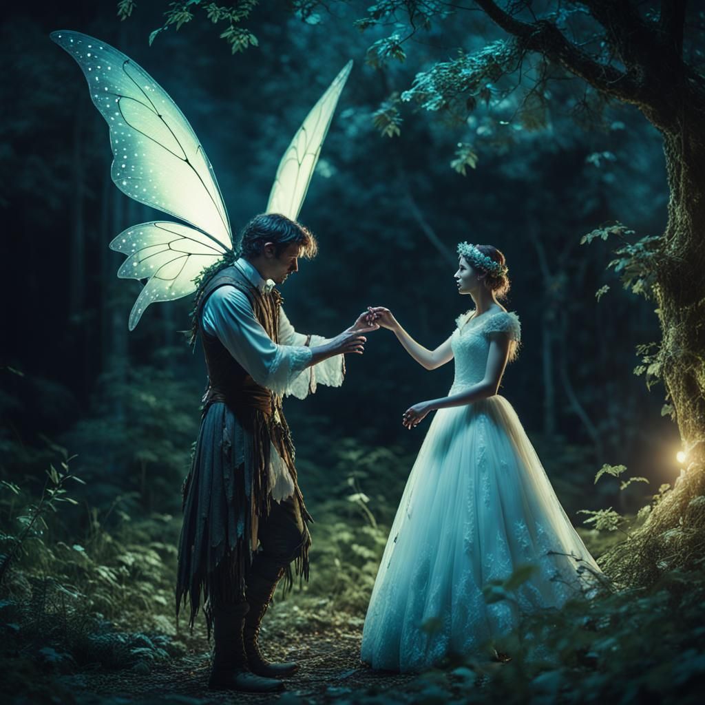 Moonlit Fairy Courtship: Cinematic Film Still