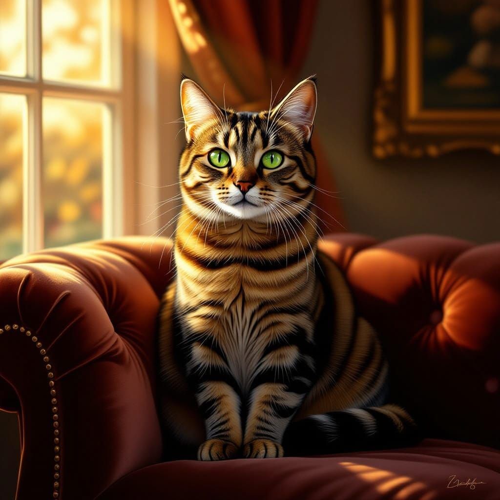 Regal Cat Betta on Velvet Cushion in Golden Light