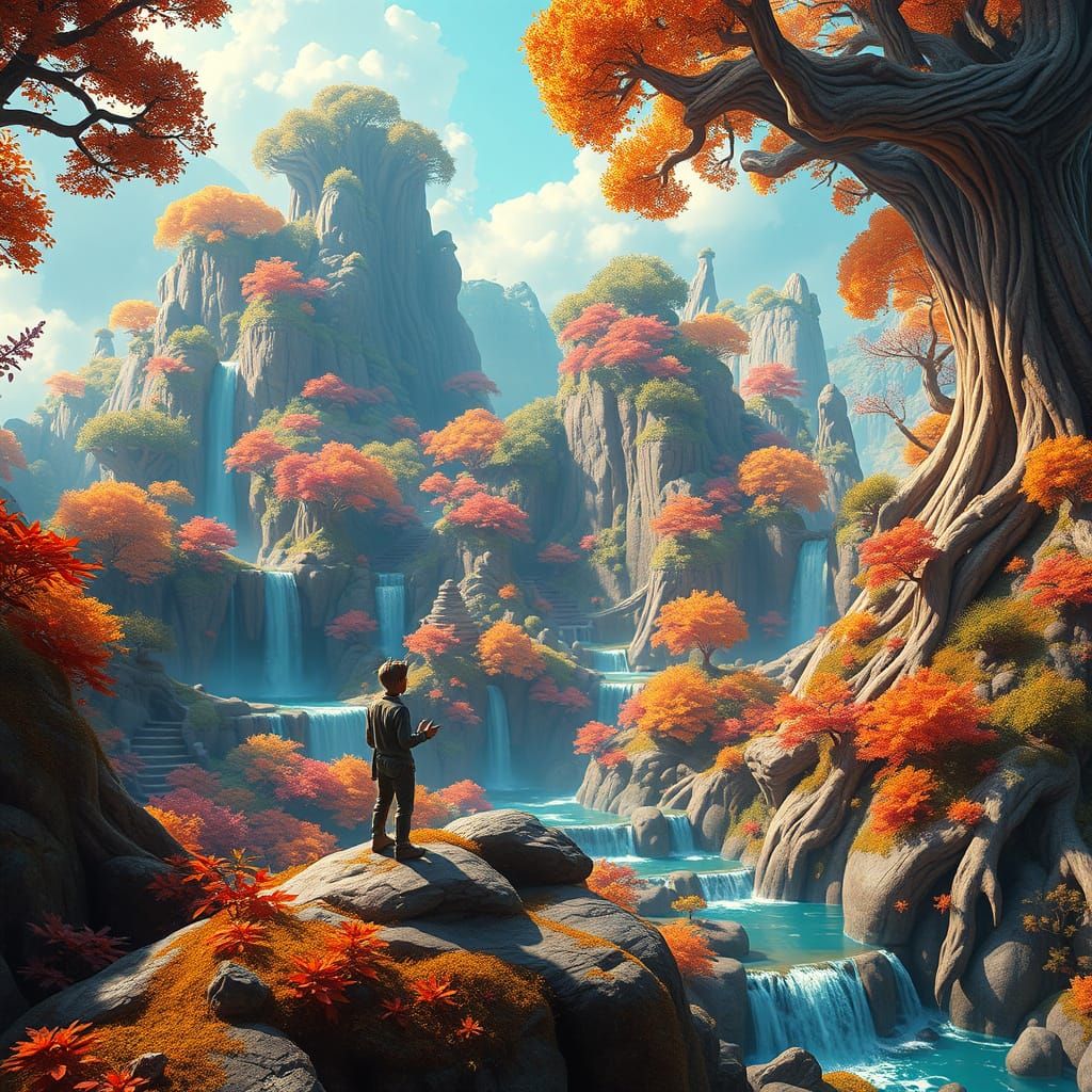 Heroic Gulliver in Fantastical Landscape, Cyberpunk Style