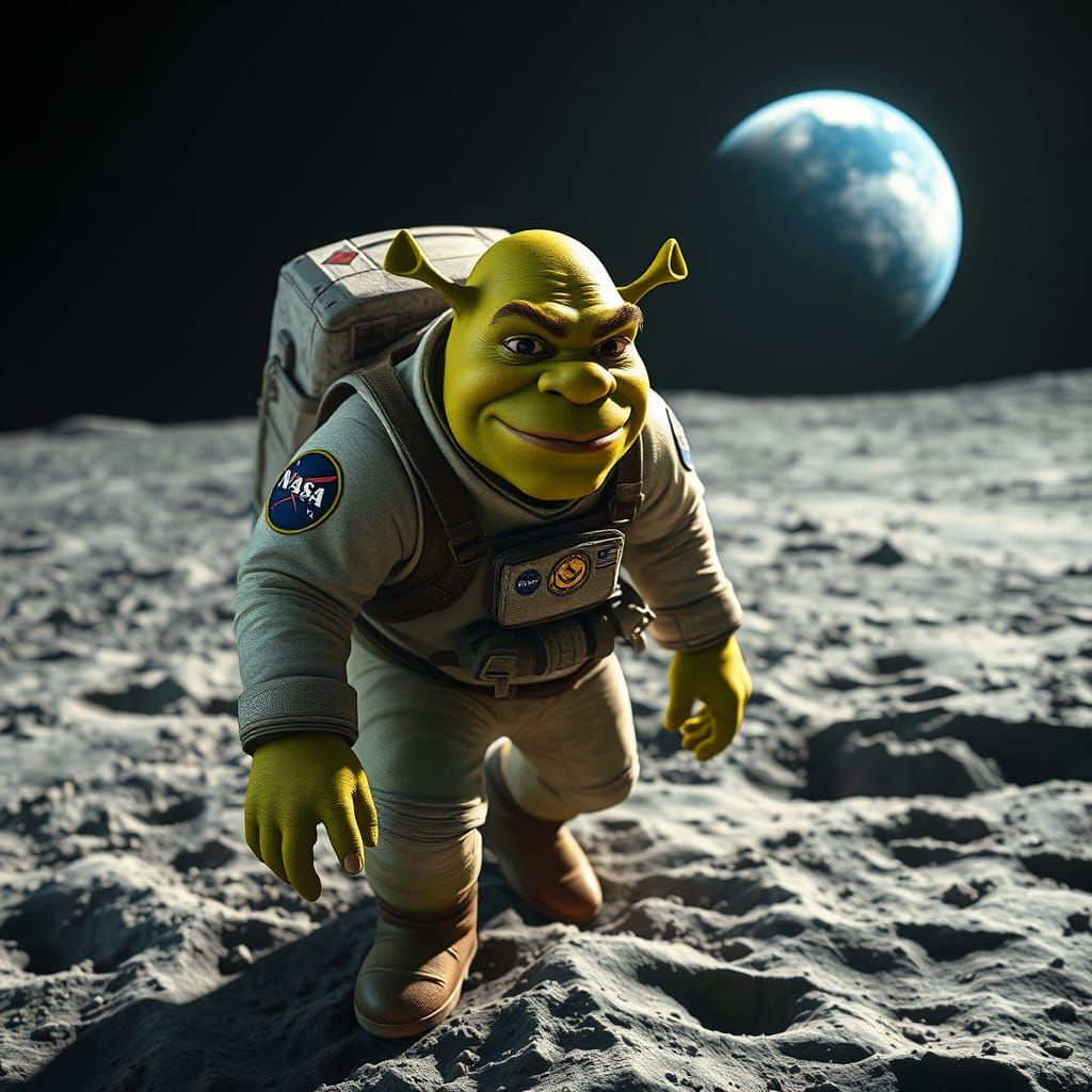 Shrek's Moon Landing: An Art Nouveau Sci-Fi Adventure
