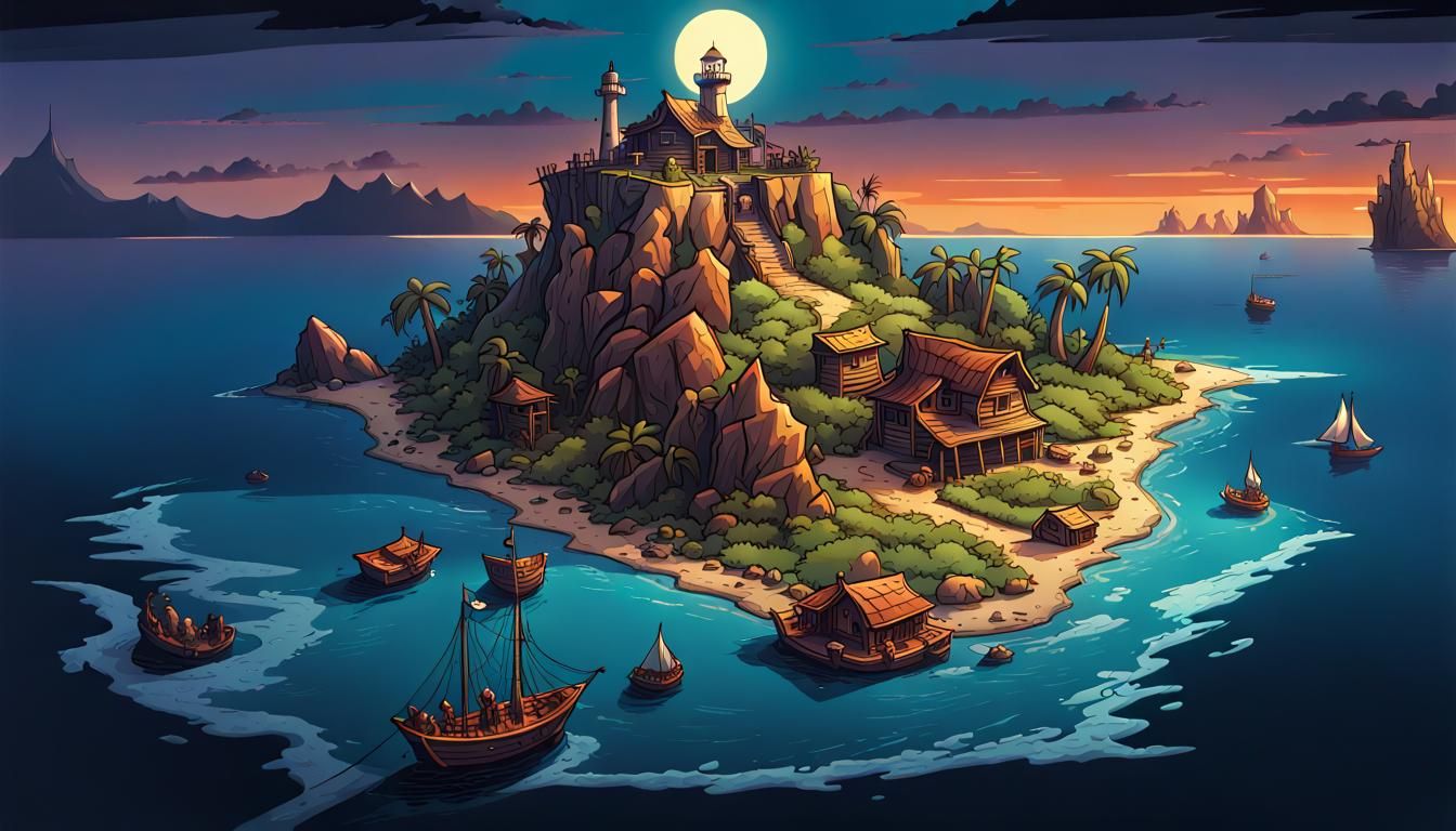 Fantasy Pirate Island Map in Comic Book Style