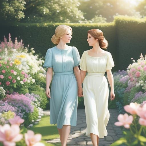 Romantic Realism: Women in a Pastel Garden