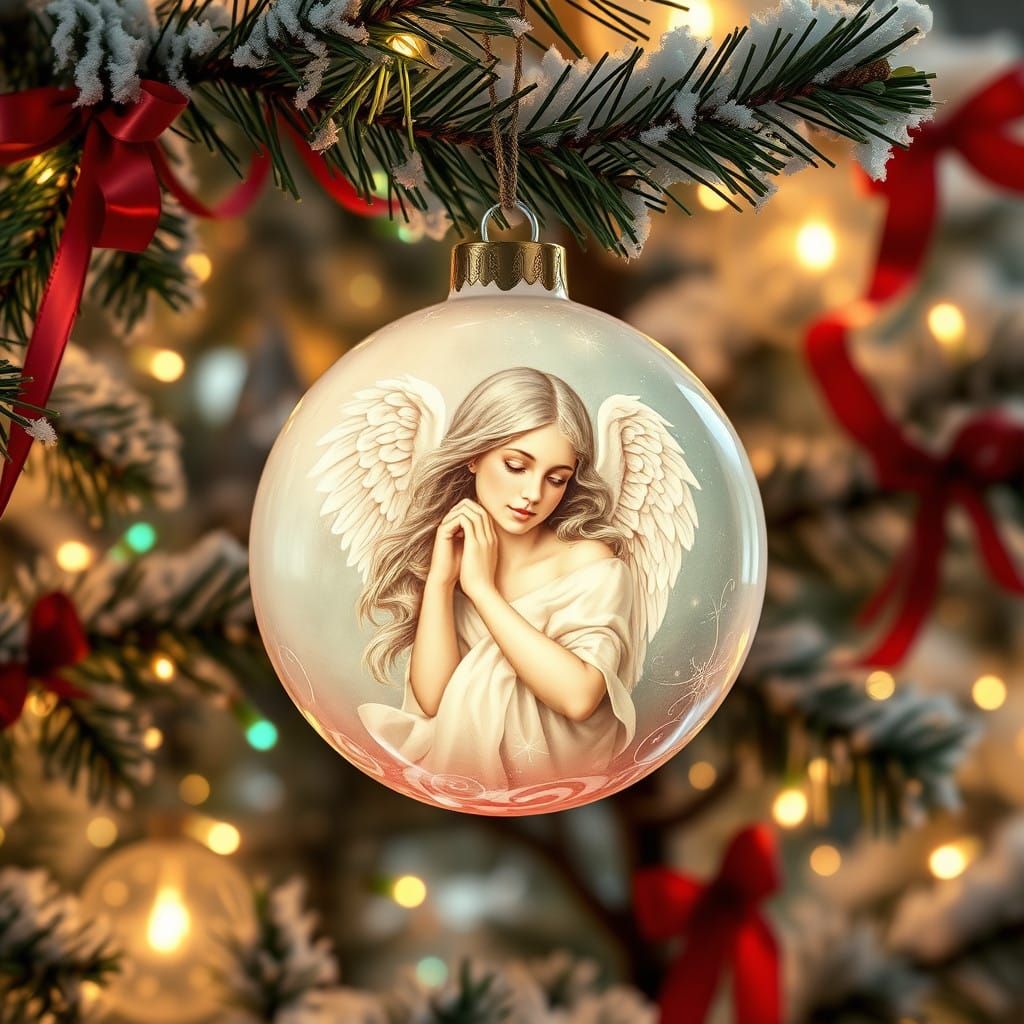 Ethereal Angel Portrait on Impressionist Christmas Ball