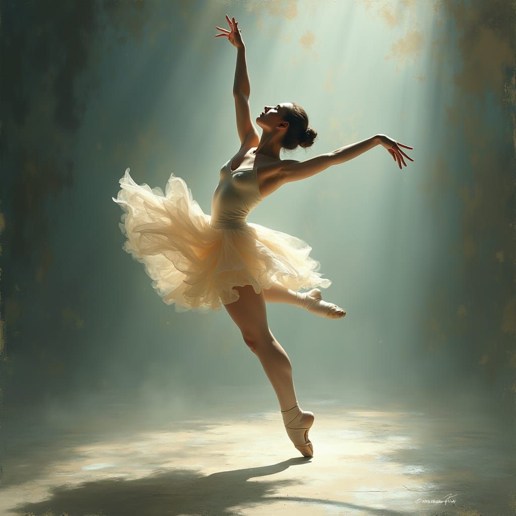 Ballerina in Dramatic Pose, Impressionist Painterly Style