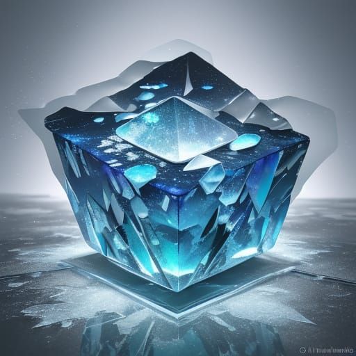 Vibrant Fractal Glass Art in Icy Anime Style