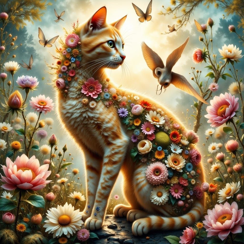 Ethereal Feline Floral Hybrid in Hyperrealistic Art Nouveau ...