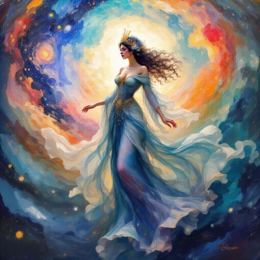 Cosmic Empress in Impressionist Style Nebulae