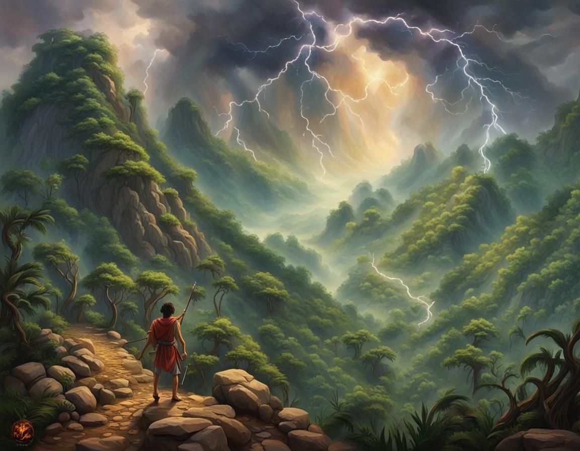 Mystical Jungle Landscape with Ominous Smoke