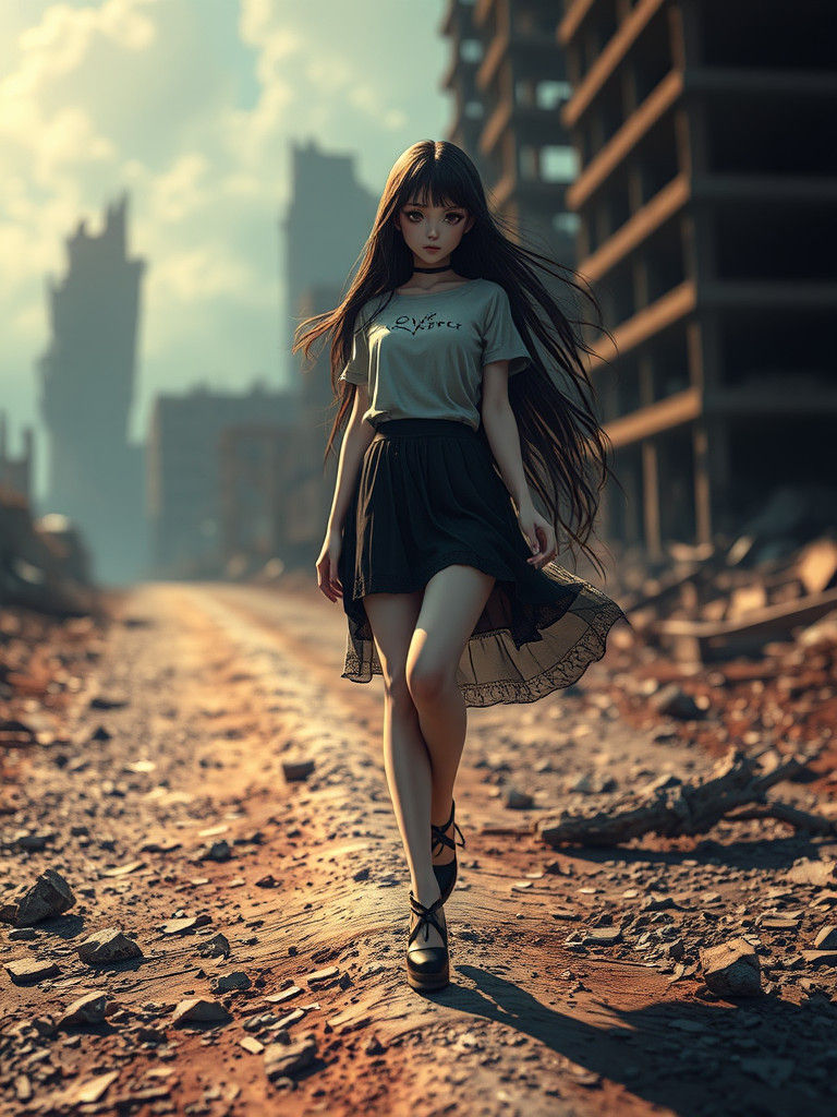 A Delicate Damsel Amidst Post-Apocalyptic Ruins