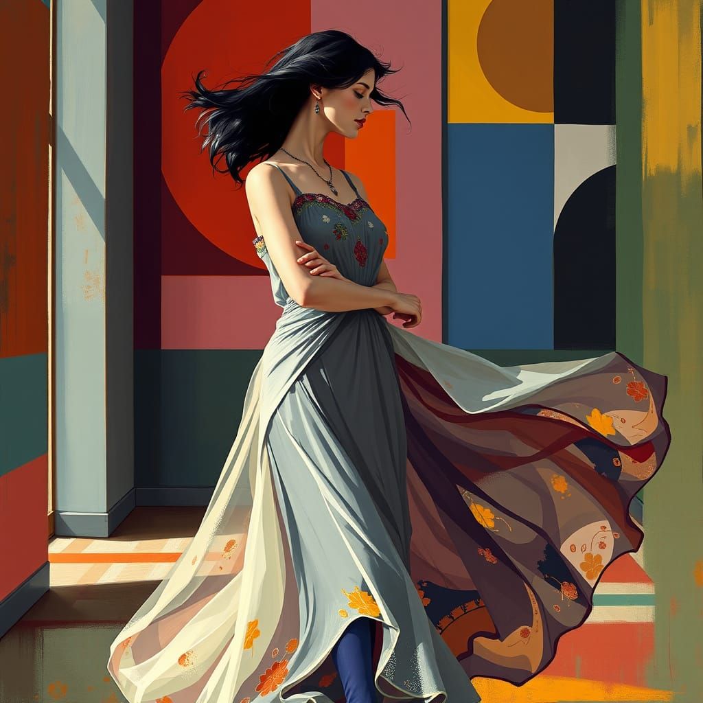 Isadora Duncan in Vibrant Bauhaus-Inspired Setting