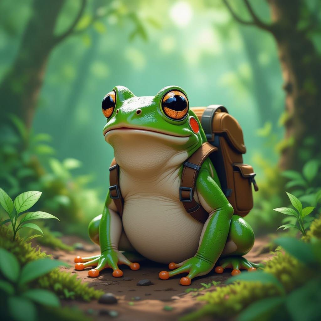 Frog's Forest Adventure: Detailed Painterly Illustration