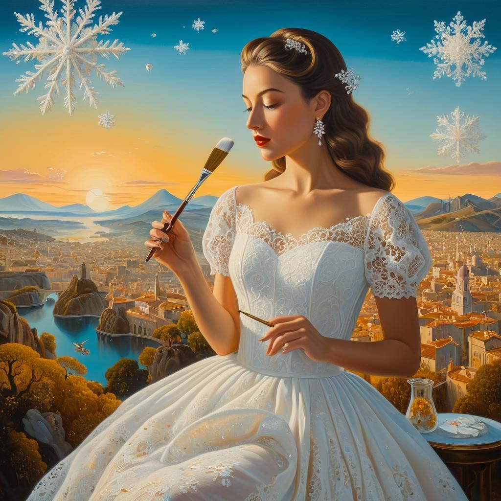 Surreal Woman Portrait with Landscapes as Oil Painting