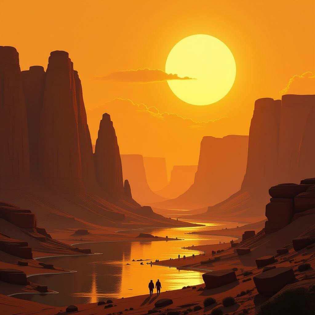 Red Cliff Bathed in Eternal Golden Sunlight