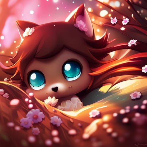 A cute fox! , Nursery Art, Nursery Decor, Digital art, chibi...