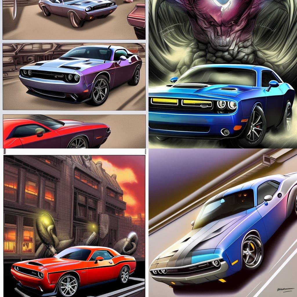 Dodge Challenger in Comic Book Art Style