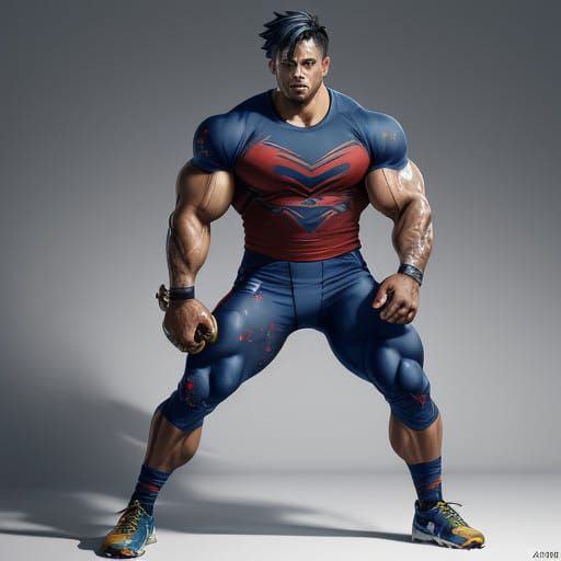Fantastical Bodybuilder God in Football Gear