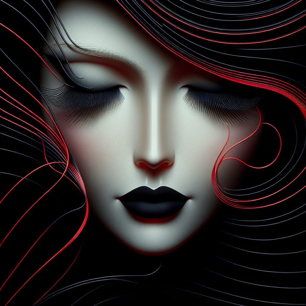 Abstract Surreal Portrait of a Woman with Flowing Lines