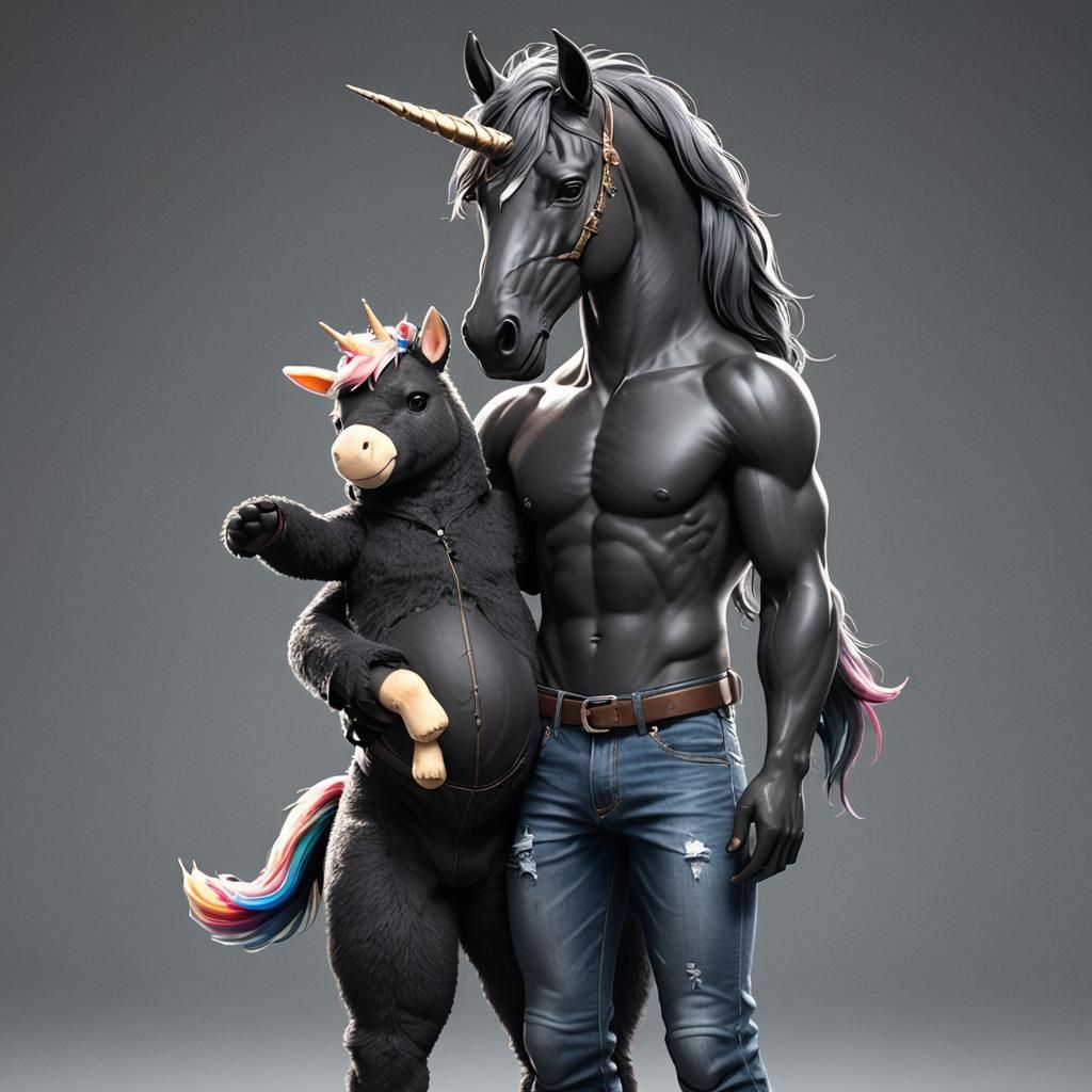 Hyperrealistic Black Unicorns in 3D Anime Style