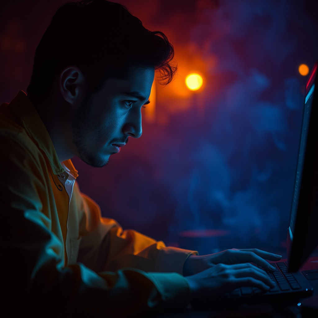 Forensic Analyst Tracks Cybercriminals in Dimly Lit Room