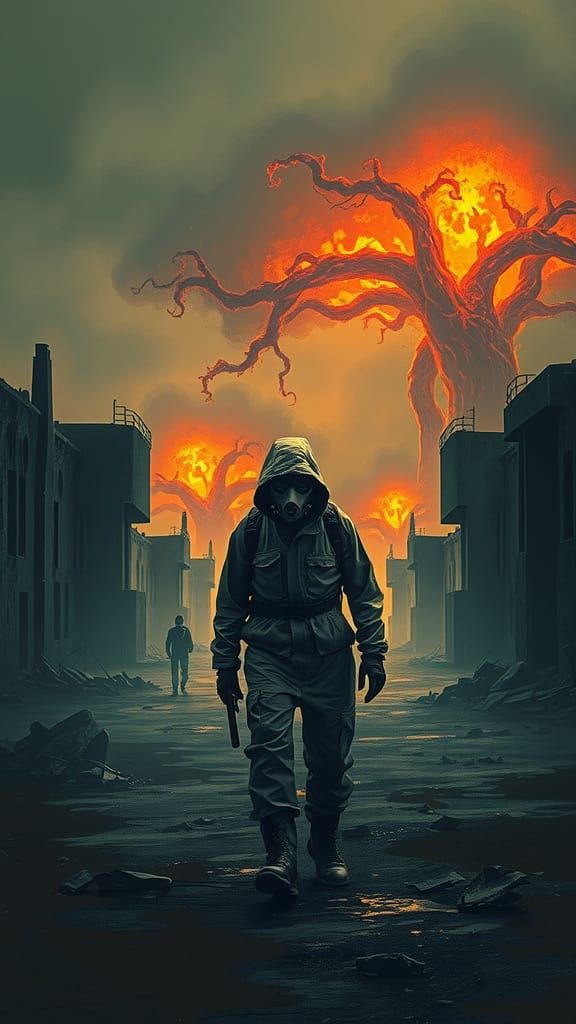 Post-Apocalyptic Wanderer in Irradiated Wasteland