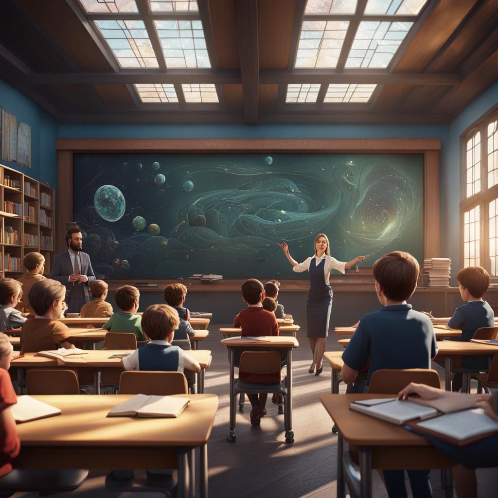 Teacher in Classroom: Detailed Fantasy Concept Art
