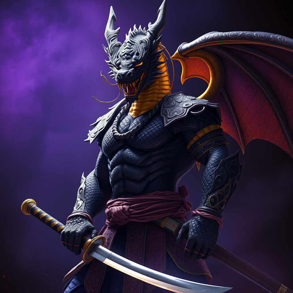 Dragon Warrior in Mystical Dark Fantasy Style