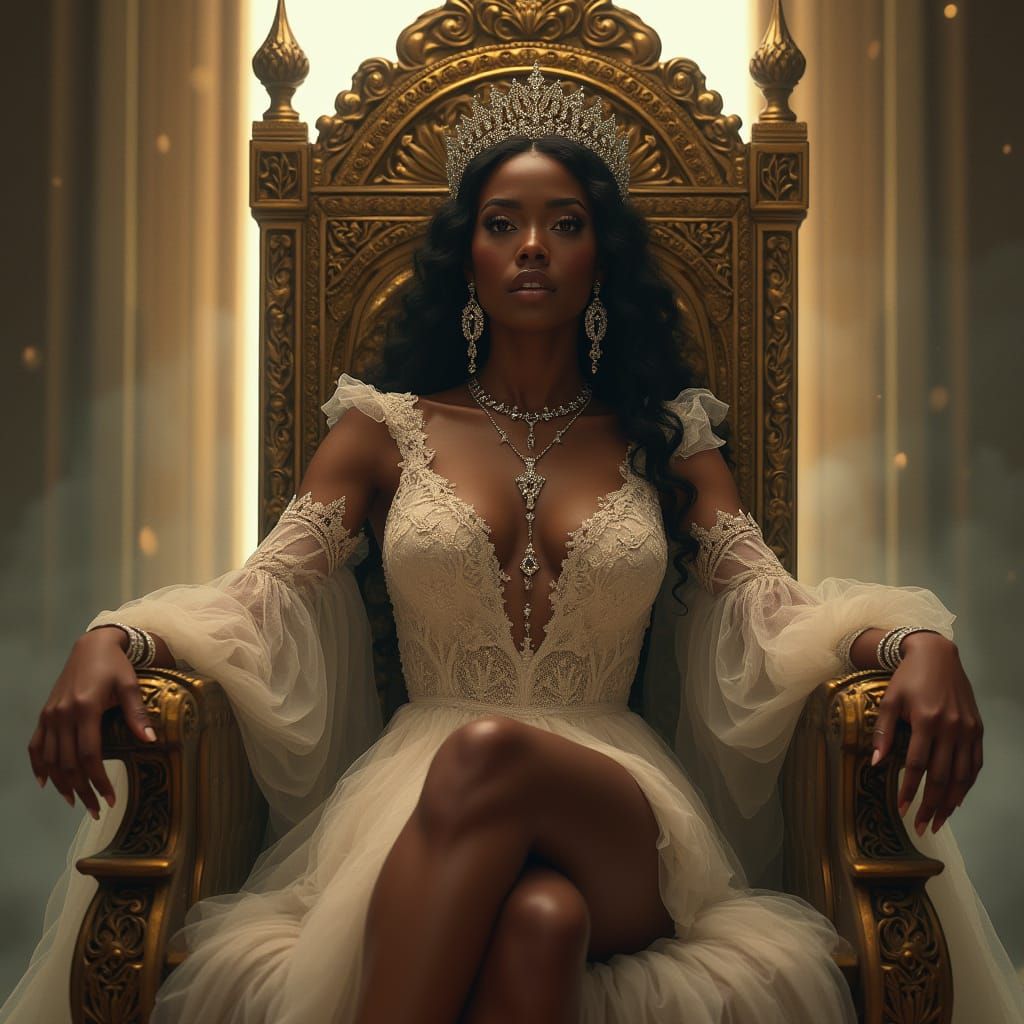 Regal Woman on Throne in Renaissance Fantasy Style