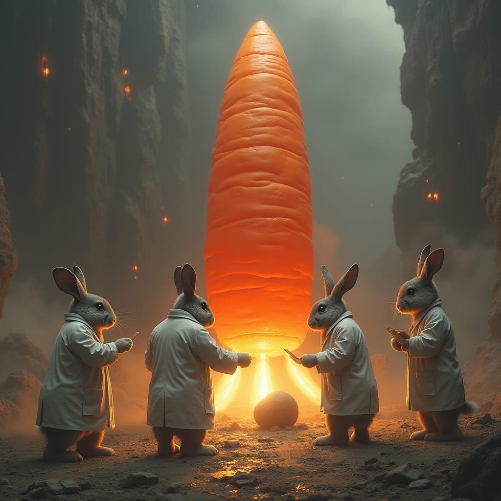 Rabbits Build Carrot Rocket in Epic Sci-Fi Matte Painting
