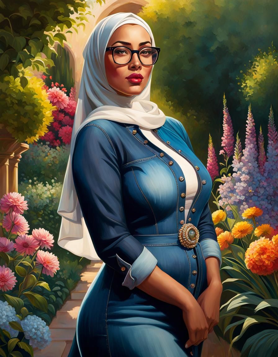 Glamour Portrait of Woman in Denim Gown